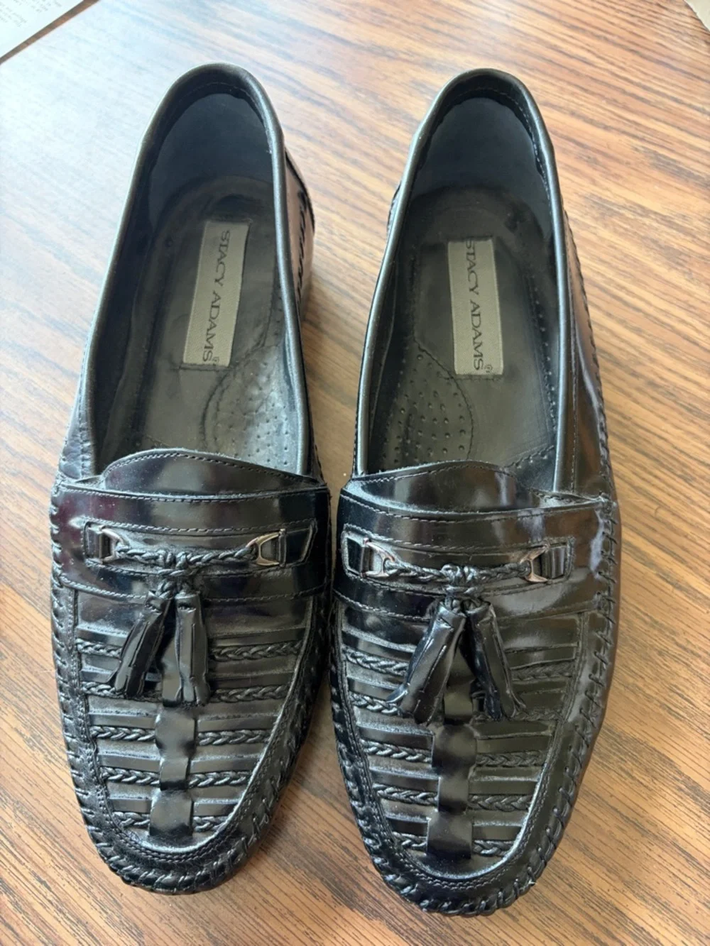 Stacy Adams Black Braided Leather Loafers, sz 9W, NWOT